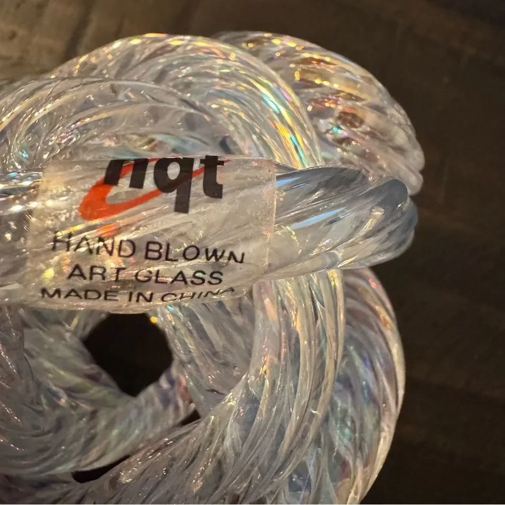 Hand Blown Art Glass Clear Twisted Orb Infinity Knot Decor by hqt